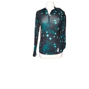 Reebok XS Quarter Zip Athletic Jacket Black Blue Galaxy Space Woman coat